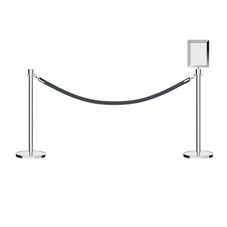 MONTOUR LINE Stanchion Post & Rope Kit Pol.Steel, 2CrownTop 1Gray Rope 8.5x11V Sign C-Kit-1-PS-CN-1-Tapped-1-8511-V-1-PVR-GY-PS